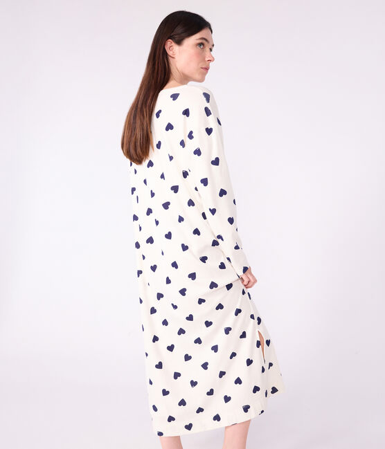 Camicia da notte in cotone con cuori stampati donna blu MILK/ SOIR