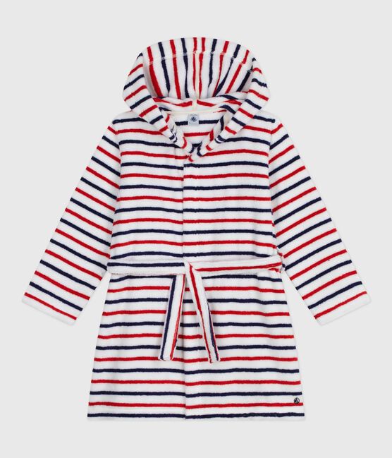 Accappatoio bambino in spugna di cotone a righe bianco MARSHMALLOW/bianco MULTICO