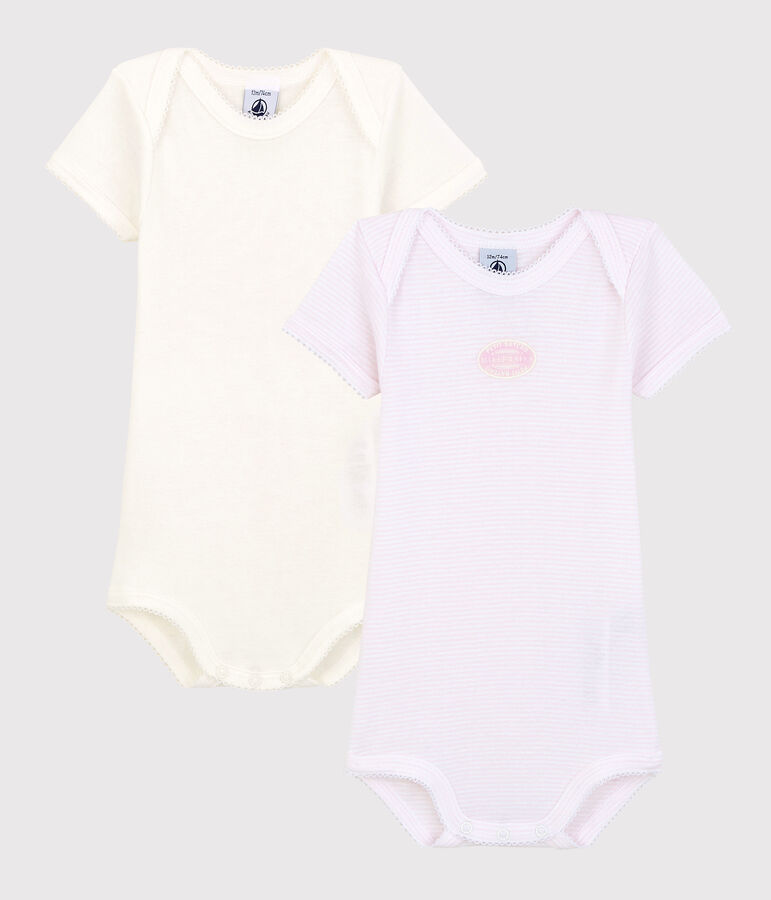 Confezione da 2 body manica corta millerighe beb&egrave; in cotone biologico multicolore