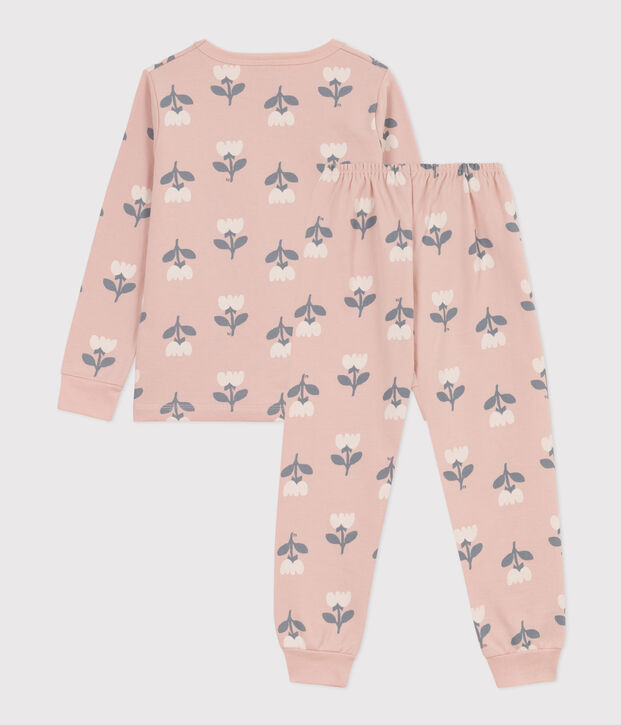 Pigiama bambina in molleton con tulipani rosa/multicolore