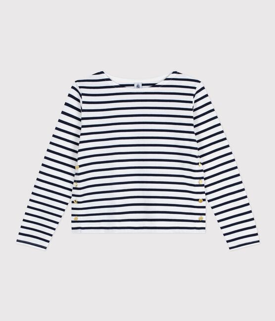 Marinière donna in cotone bianco MARSHMALLOW/blu SMOKING