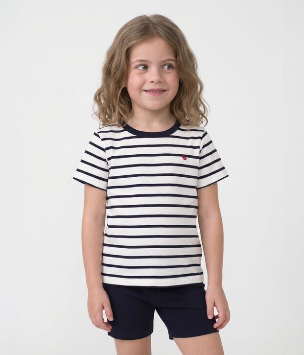 Pigiama corto marini&egrave;re bambino in cotone bianco/blu