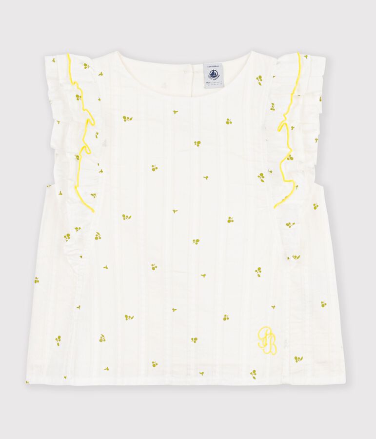 Blusa senza maniche in cotone con stampa a fiori bambina bianco/verde