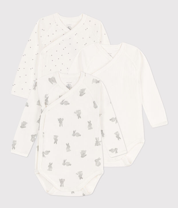 Confezione da 3 body incrociati a maniche lunghe conigli in cotone multicolore