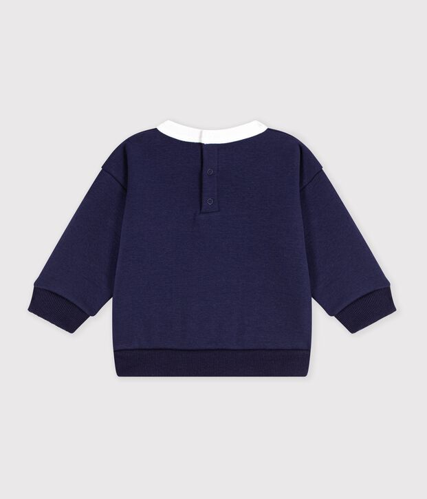 Felpa in cotone color block neonato blu/ecru