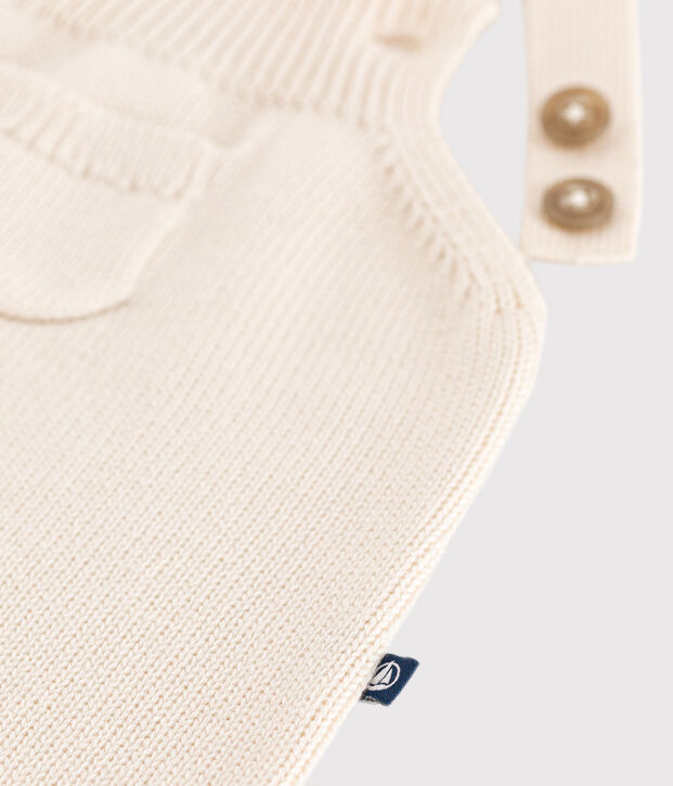 Salopette in maglia di lana e cotone neonato ecru