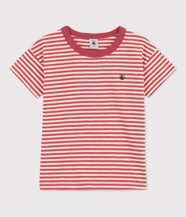 T-shirt a righe in cotone bambino rosa/ecru