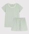 Pigiama corto a fiori bambina in cotone verde HERBIER/ MARSHMALLOW
