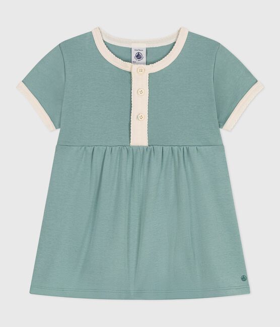 Abito a maniche corte in cotone tinta unita con dettagli a contrasto neonato verde PAUL