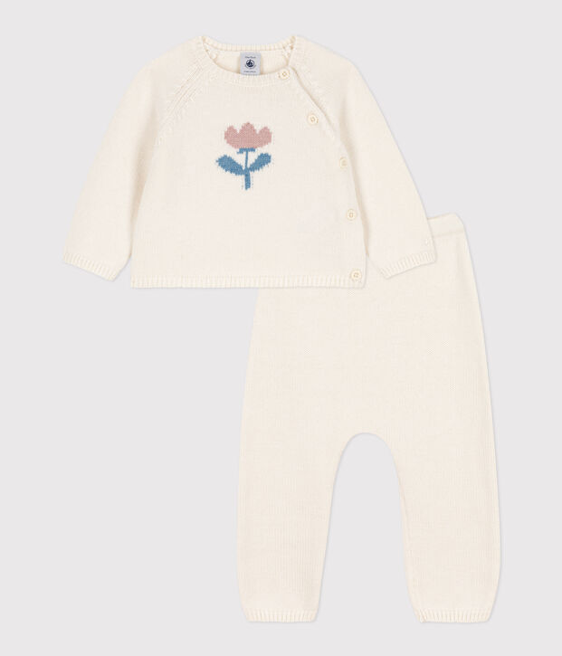 Completo beb&egrave; in maglia di lana e cotone bianco