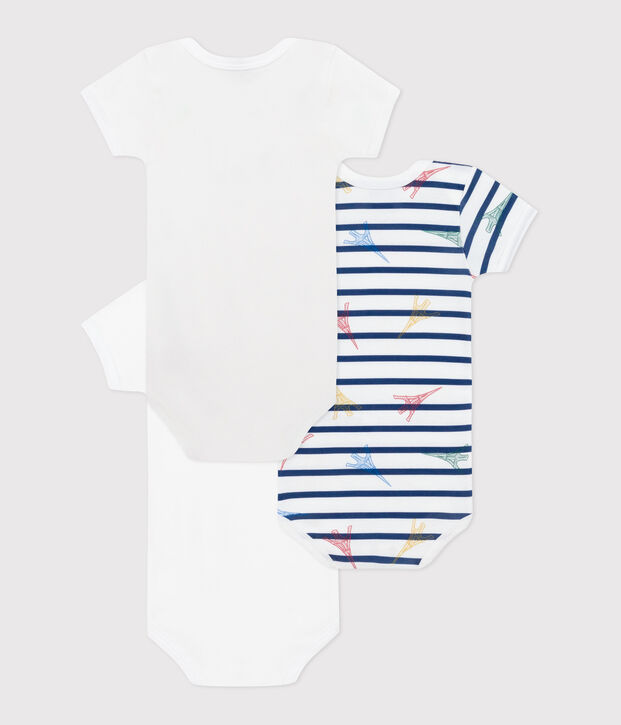 Set da 3 body incrociati a maniche corte in cotone Parigi neonato multicolore