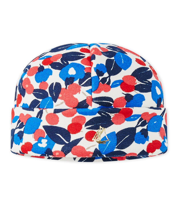 Cappello beb&eacute; bambina in molleton stampato bianco/multicolore