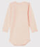 Body maniche lunghe a righe bebè in lana e cotone rosa CHARME/bianco MARSHMALLOW