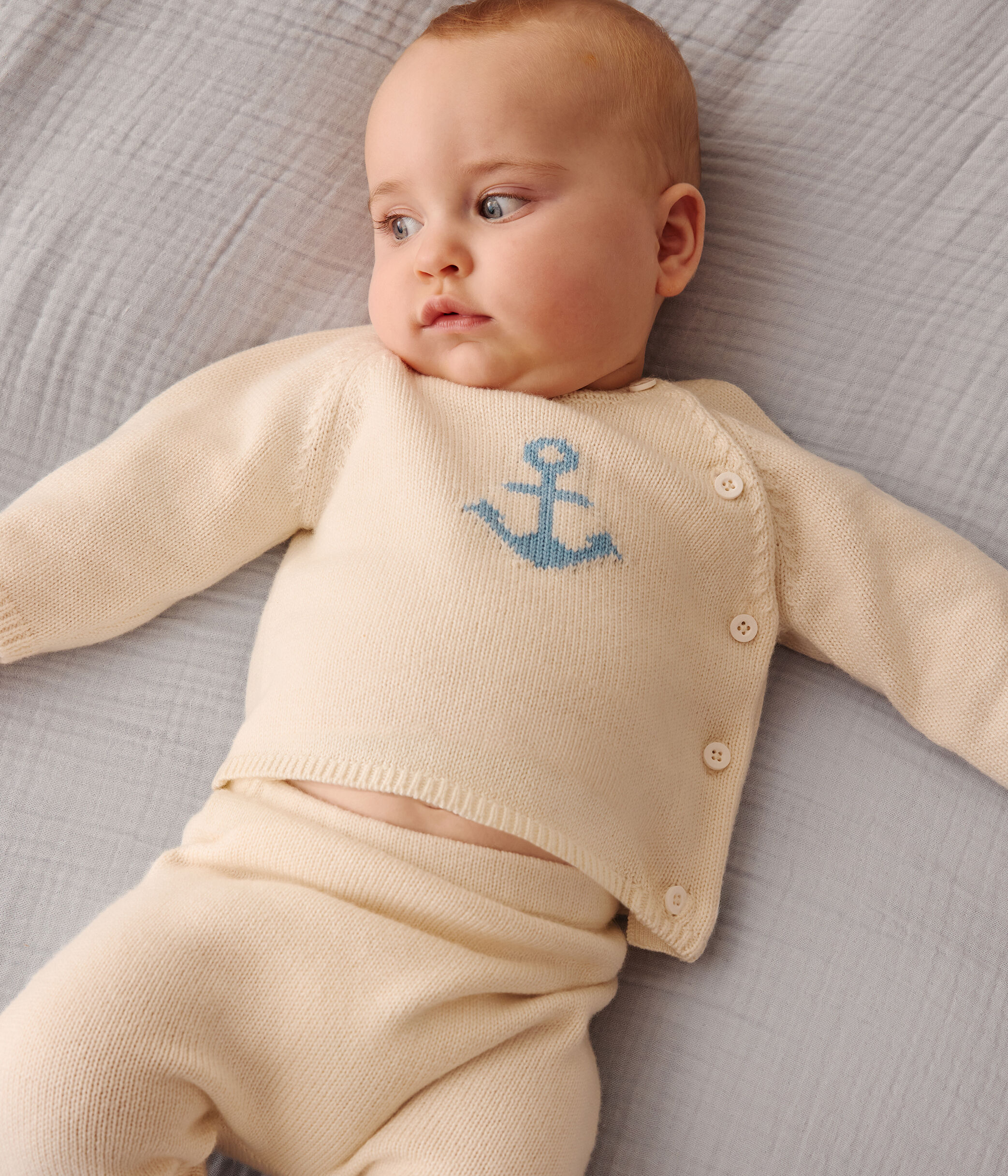 Completo 2 pezzi in maglia di lana e cotone jacquard neonato MARSHMALLOW |  Petit Bateau