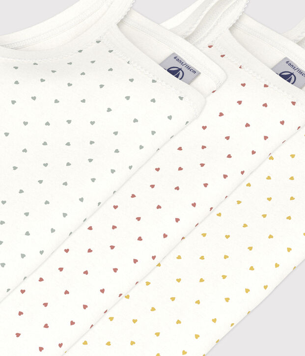 Confezione da 3 canottiere bambina con spalline in cotone a cuoricini multicolore