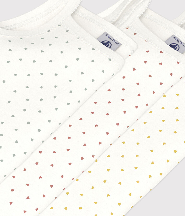 Confezione da 3 canottiere bambina con spalline in cotone a cuoricini multicolore