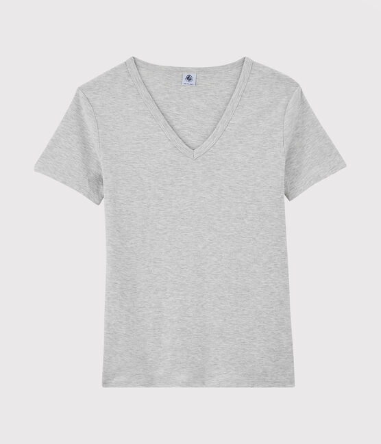 T-shirt scollo a V iconica in cotone Donna grigio BELUGA CHINE