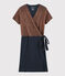 Abito maniche corte donna in lino cangiante blu SMOKING/rosa COPPER