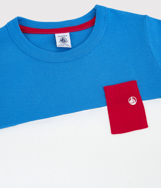 T-shirt  maniche corte in cotone bambino blu BRASIER/grigio MARSHMALLOW