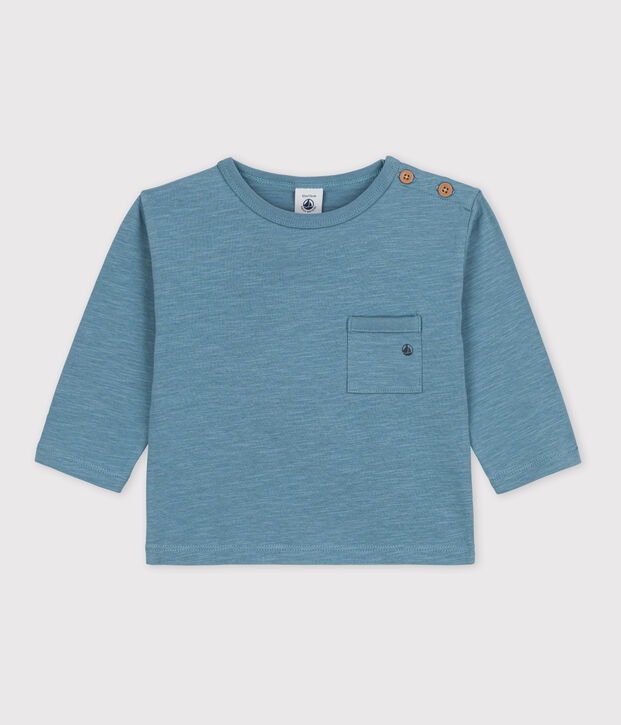 T-shirt maniche lunghe beb&egrave; in cotone blu