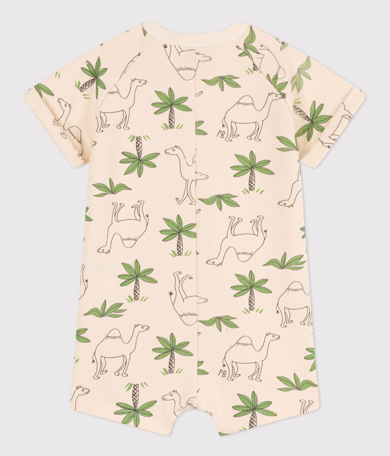 Tutina corta beb&egrave; in tessuto felpato stampato ecru/multicolore