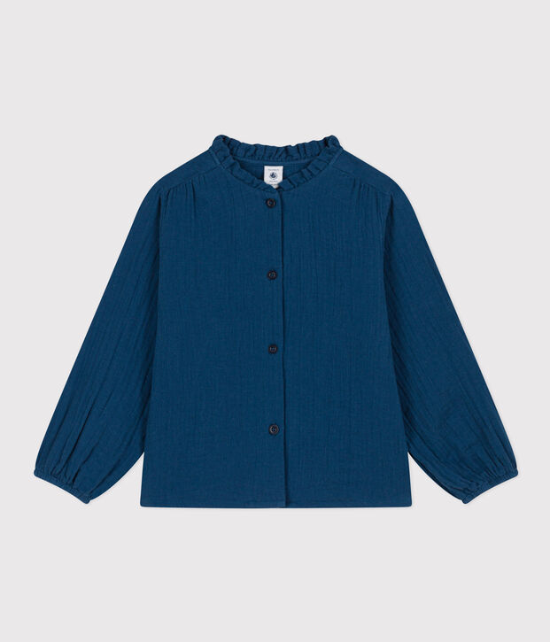 Blusa in garza di cotone bambina blu