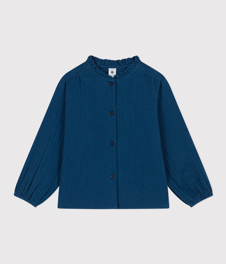 Blusa in garza di cotone bambina blu