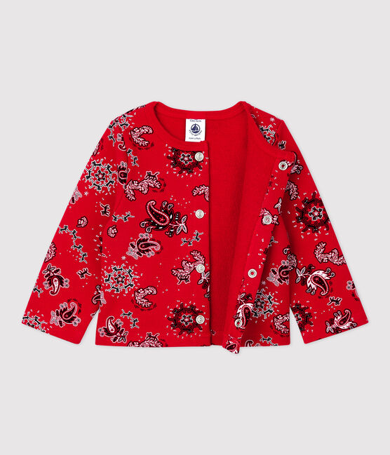 Cardigan in molleton bebè femmina con motivo a bandana rosso TERKUIT/bianco MULTICO