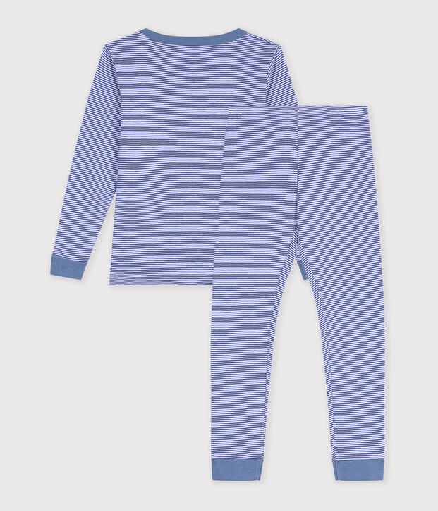 Pigiama molto aderente bambino in cotone a righe blu/bianco