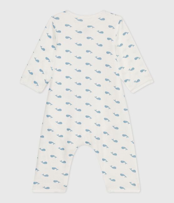 Bodyjama senza piedini in cotone con balene stampate neonato MARSHMALLOW/ ADRIATIC