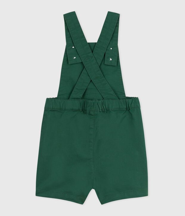 Salopette corta in serge di cotone tinta unita neonato verde