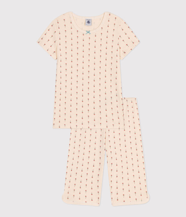 Pigiama Capri bambino fantasia fiori in cotone ecru/multicolore