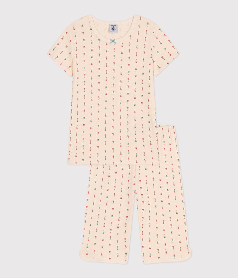 Pigiama Capri bambino fantasia fiori in cotone ecru/multicolore