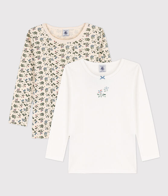 Confezione da 2 t-shirt manica lunga a fiori bambina in cotone variante 2