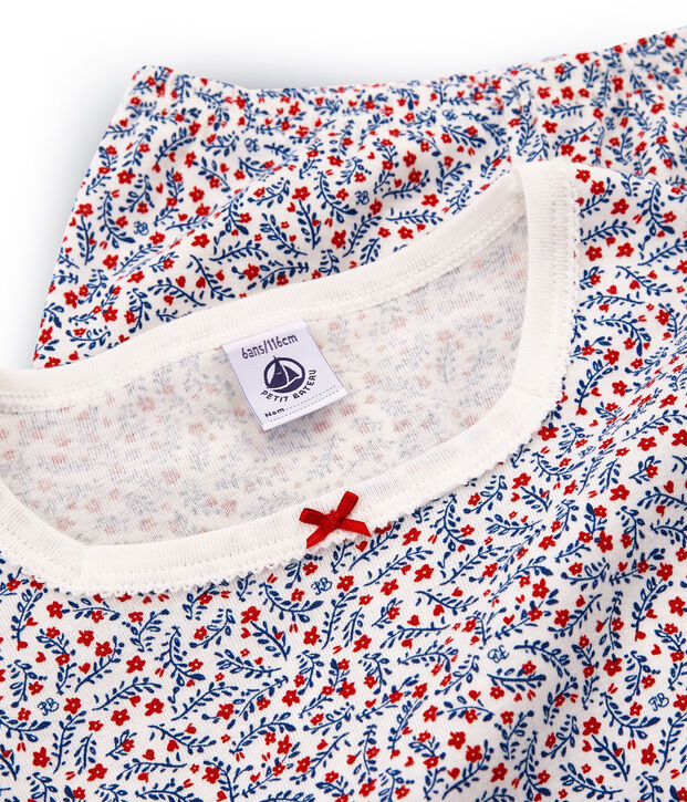 Pigiama corto bambina a costine bianco/multicolore