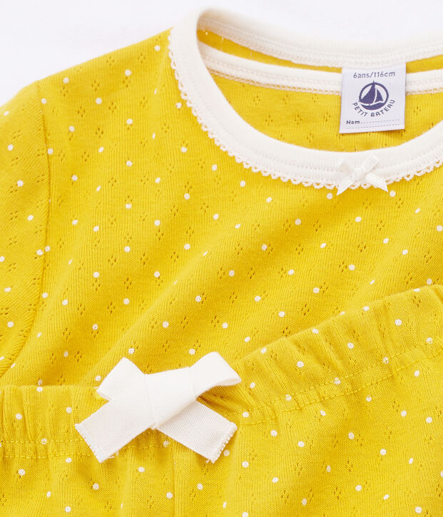 Pigiama corto bambina a costine giallo/bianco