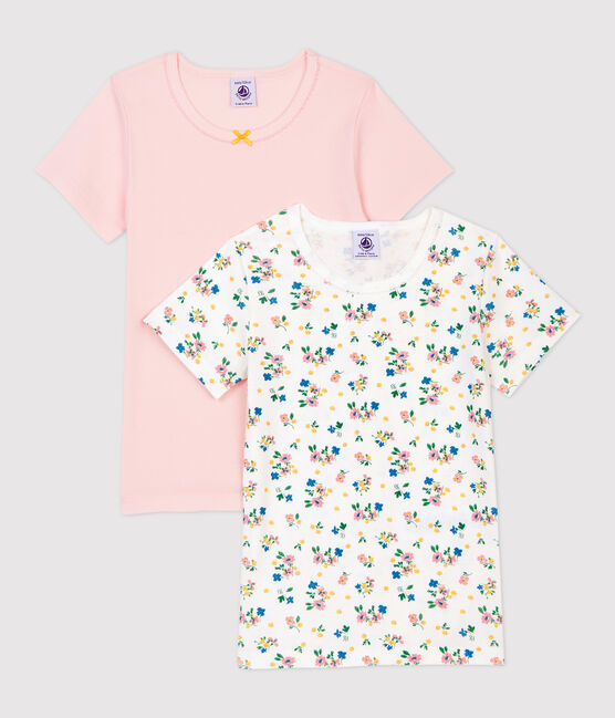 Confezione da 2 t-shirt bambina a maniche corte a fiori in cotone biologico variante 1