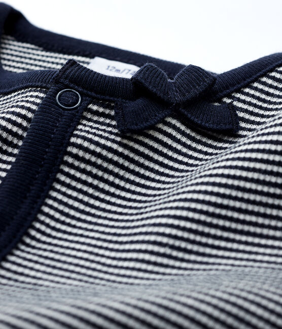 Cardigan millerighe a costina 2x2 bebè femmina blu SMOKING/bianco MARSHMALLOW