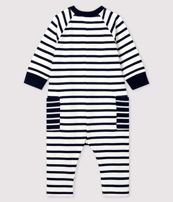 Tutina lunga in jersey bebè femmina/maschio bianco MARSHMALLOW/blu SMOKING
