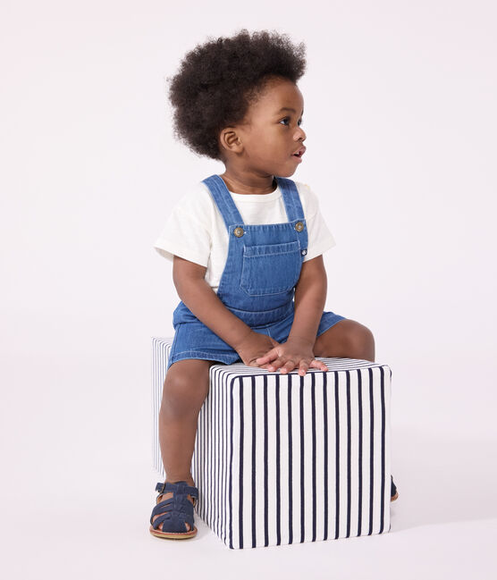 Salopette corta bebè in denim leggero blu DENIM CLAIR