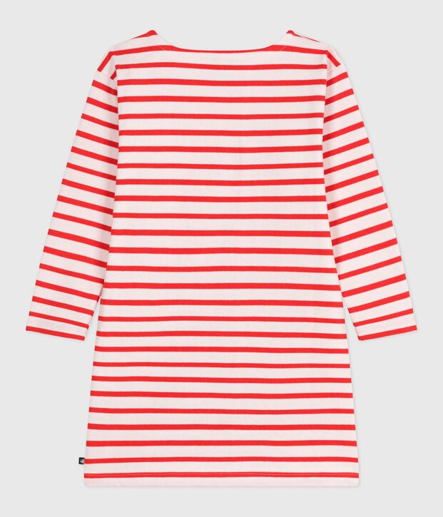 Abito a maniche lunghe in cotone a righe bambina rosa/rosso