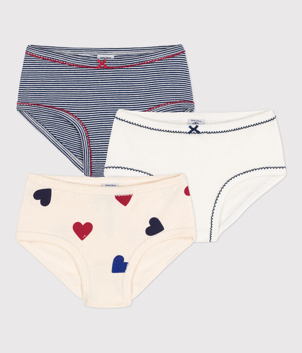 Set di 3 slip bimba in cotone con motivo cuore multicolore