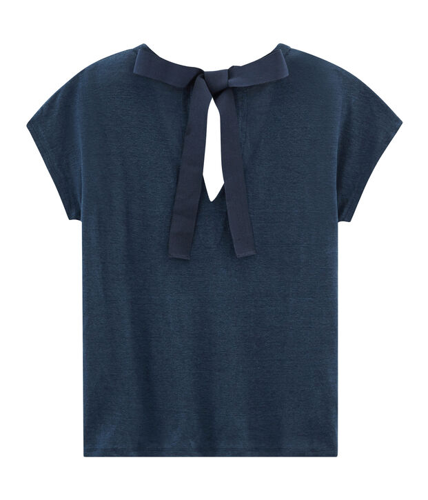 T-shirt maniche corte donna in lino blu