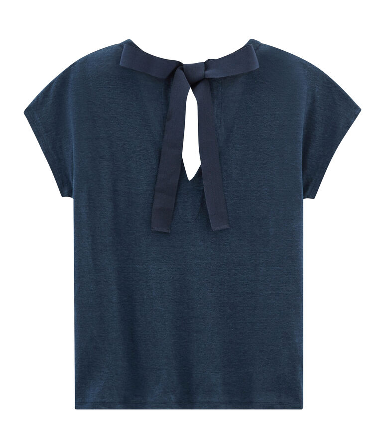 T-shirt maniche corte donna in lino blu