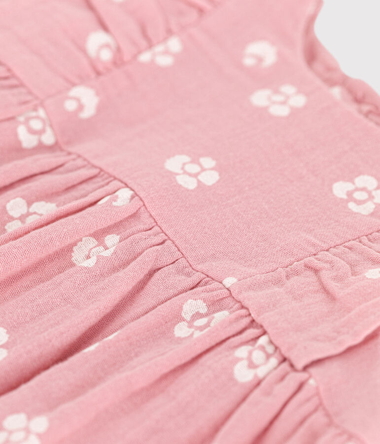 Pagliaccetto neonato senza maniche in garza di cotone con stampa a fiori rosa CHARME/bianco MARSHMALLOW