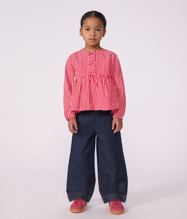 Blusa a maniche lunghe in cotone a righe bambina rosa/rosa
