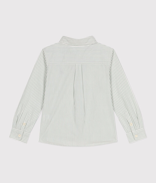 Camicia a maniche lunghe in cotone a righe bambino verde/bianco