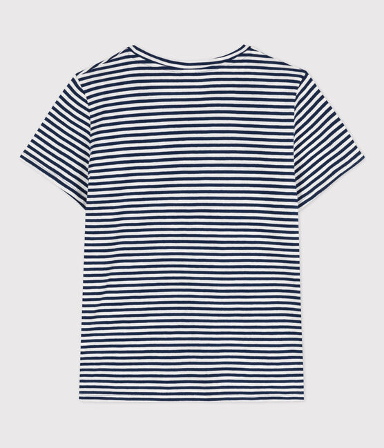 T-shirt LE DROIT girocollo in cotone donna blu MEDIEVAL/bianco MARSHMALLOW