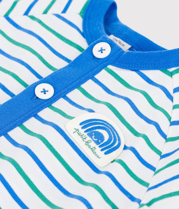 Tutina corta in cotone a righe neonato bianco/multicolore