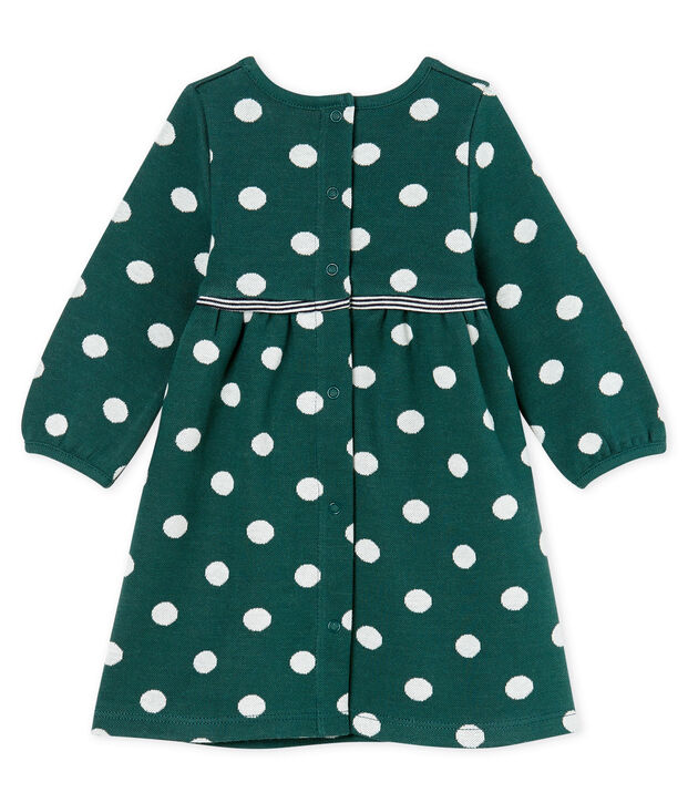 Abito a maniche lunghe da beb&egrave; femmina a pois verde/bianco